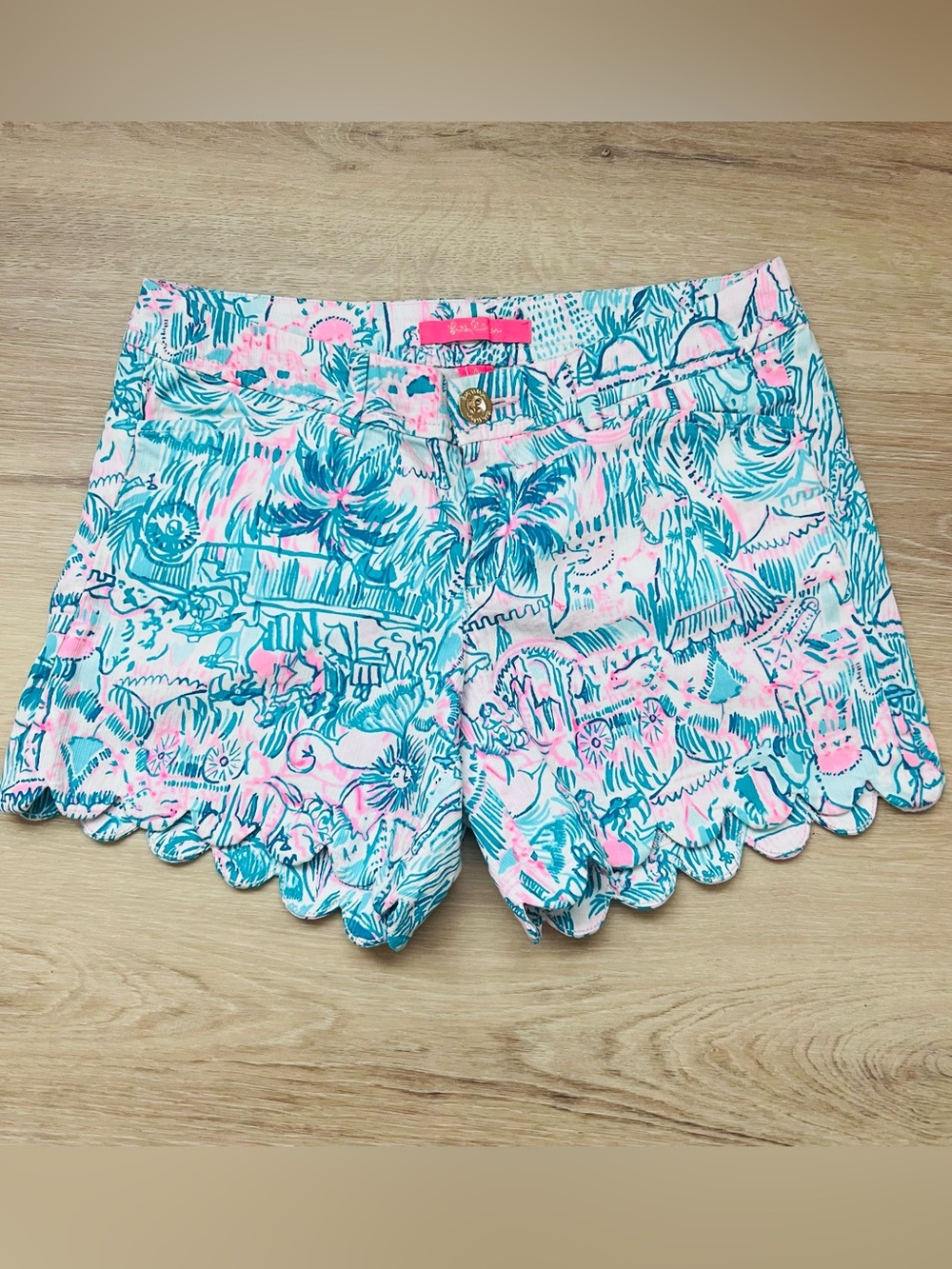 Lilly Pulitzer Scalloped Hem Tropical Buttercup Shorts with Pockets Size 0